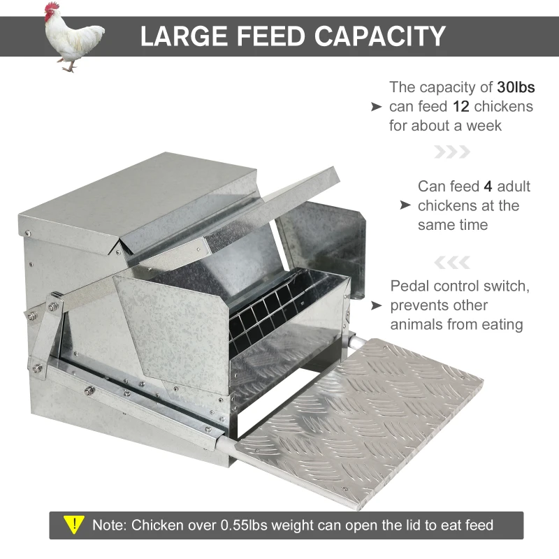 PawHut 25 lbs Capacity Automatic Chicken Poultry Feeder with a Galvanized Steel and Aluminium Build, Weatherproof Design