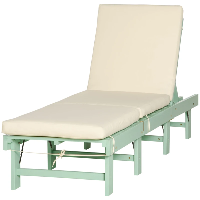 Outsunny Wooden Folding Chaise Lounge, Outdoor Chaise Lounge Chair, Garden Reclining Tanning Chair with 4 Adjustable Back Soft Cushions, Green