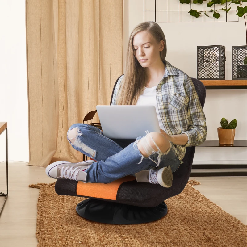 HOMCOM 360 Degree Swivel Video Gaming Chair, Folding Floor Sofa 5-Position Adjustable Lazy Chair, Orange