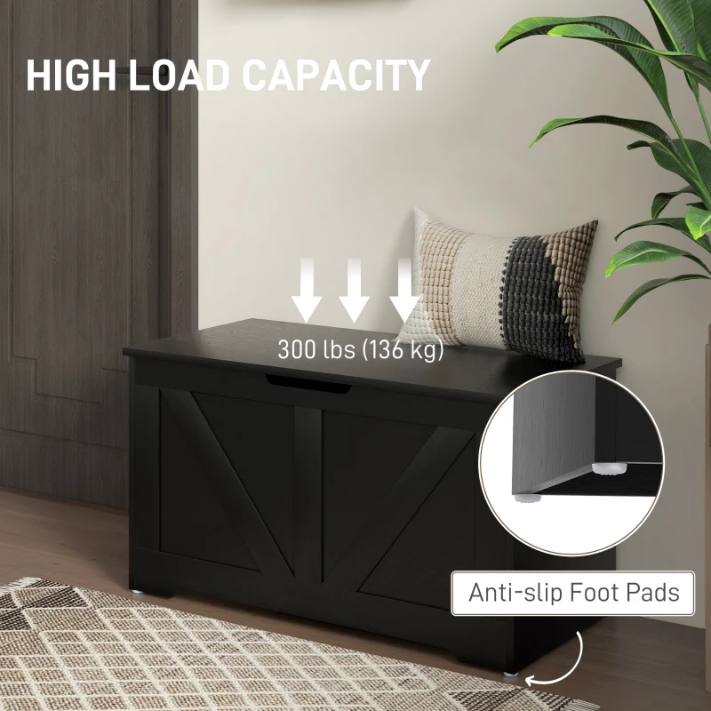 HOMCOM 31.5 Inches Storage Chest, Storage Trunk with 2 Safety Hinges, Wooden Box for Living Room, Black Wood Grain