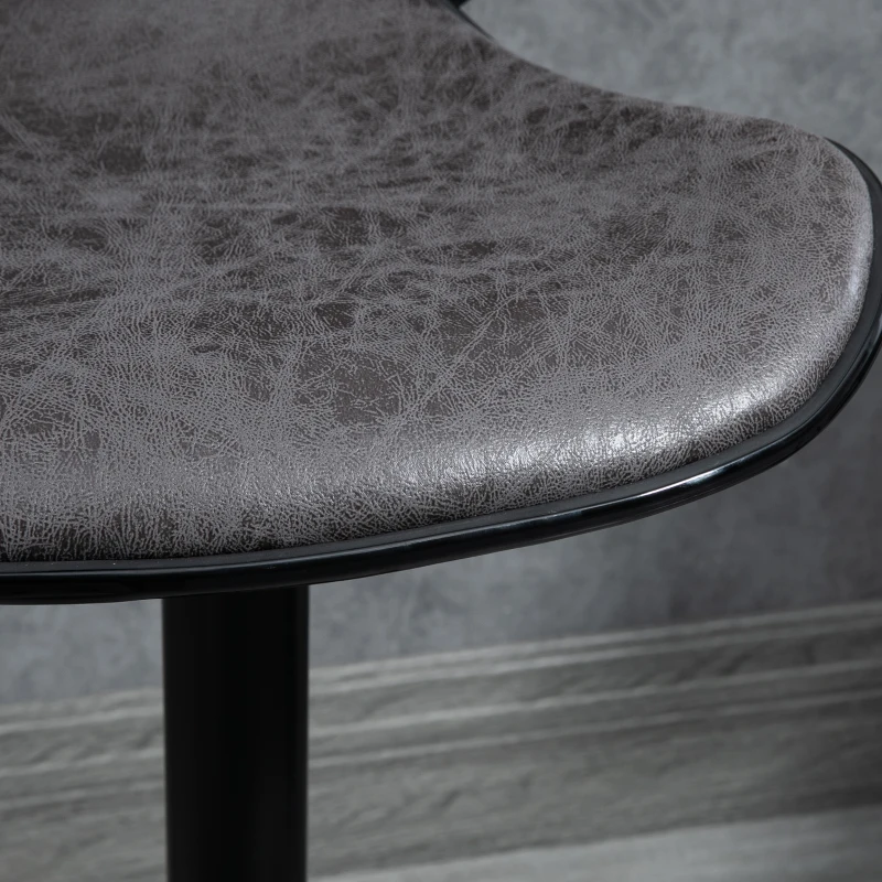 HOMCOM Adjustable Bar Stools Set of 2, Swivel Counter Height Barstools, Leathaire Upholstered Kitchen Island Stools with Back, Footrest and Steel Base, Dark Grey