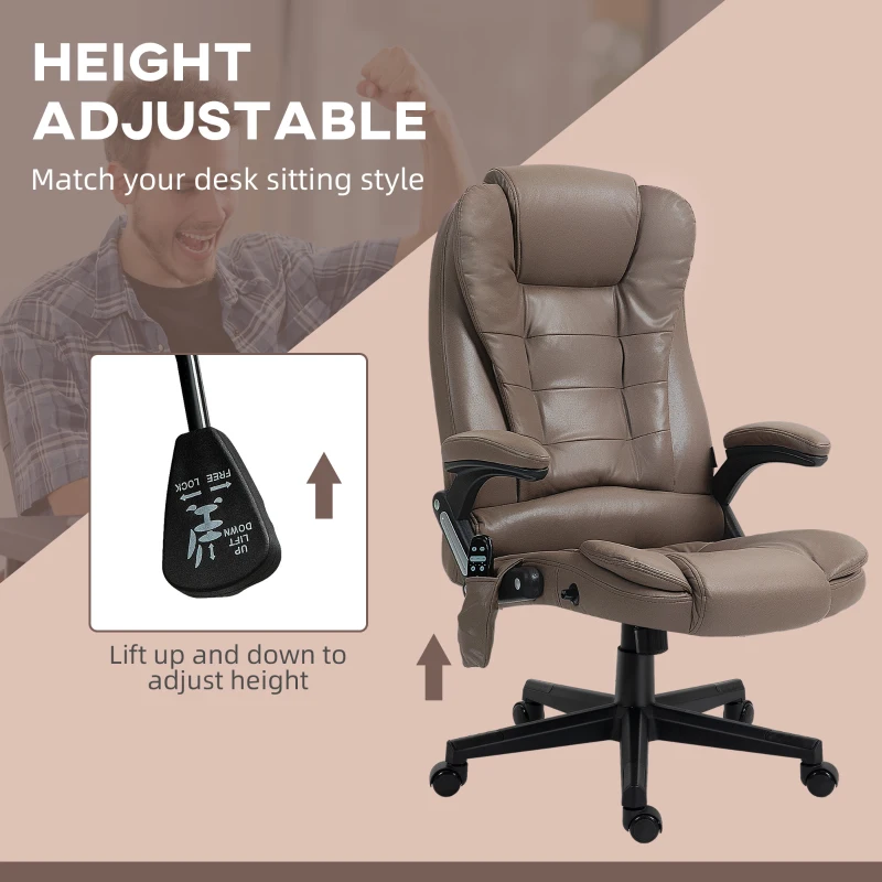Vinsetto 6 Point Vibrating Massage Office Chair with Heat, Microfiber Massage Desk Chair with Reclining Backrest, Dark Brown