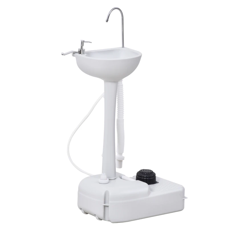 kleankin Portable Hand Washing Station, Handwashing Station Basin with 4.5 Gallon Tank, Rolling Wheels, Soap Dispenser, Towel Holder for RV, Outdoor Events, Gatherings, HDPE, White