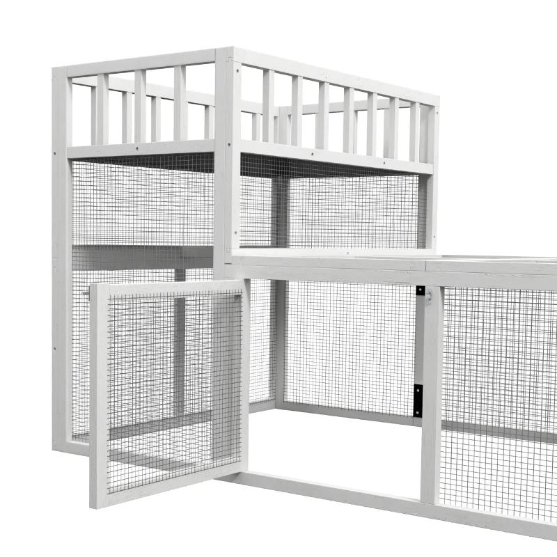 PawHut 7.3' x 3.6' Wooden Chicken Coop Combinable Design with Storage Shelf for 2-4 Chickens, Ducks, Goose, Rabbits, White