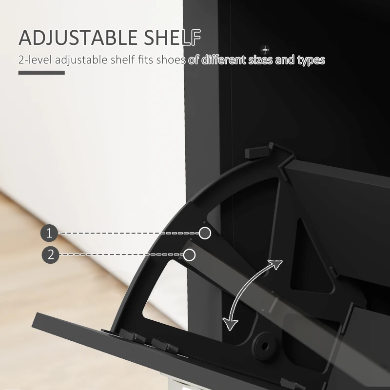 HOMCOM Small Shoe Cabinet with 2 Flip Drawers and Adjustable Shelves, 12 Pair Shoe Storage Organizer for Hallway, Black