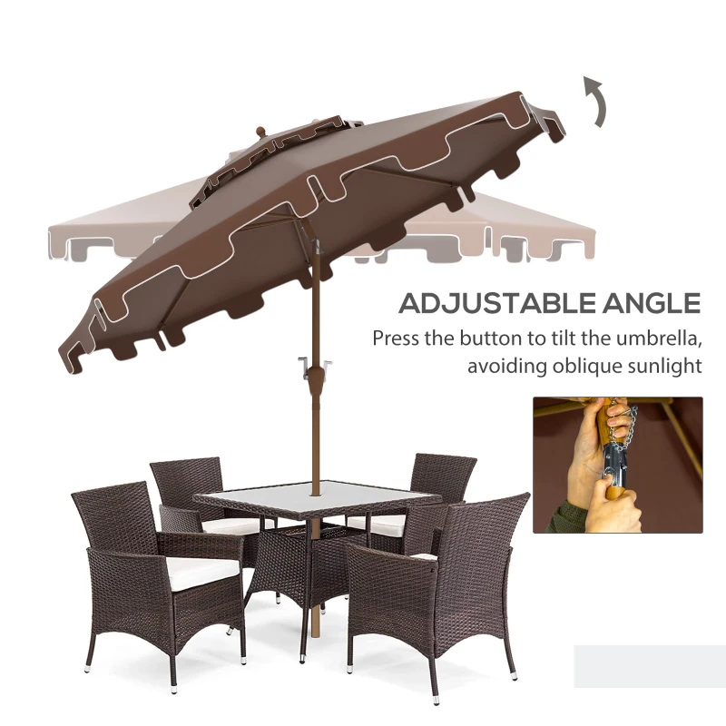Outsunny 8.8' Patio Umbrella with Push Button Tilt and Crank, Brown