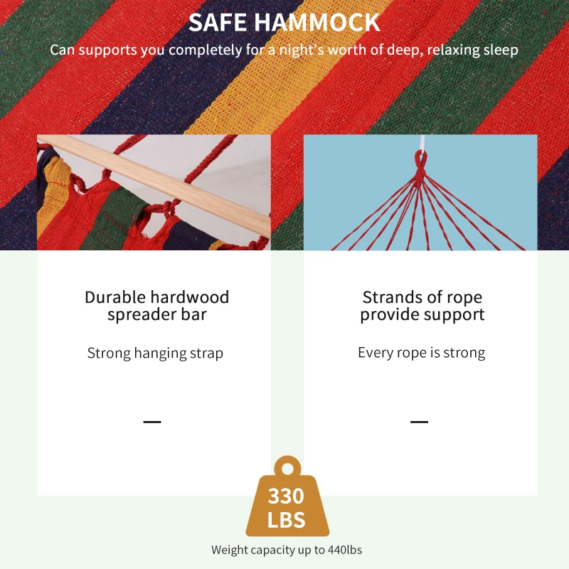 Outsunny Patio Outdoor Hammock, Brazilian Hammock Portable Hammock Load Capacity Up to 264 Lbs for Backyard, Porch, Outdoor and Indoor Use Red Stripe