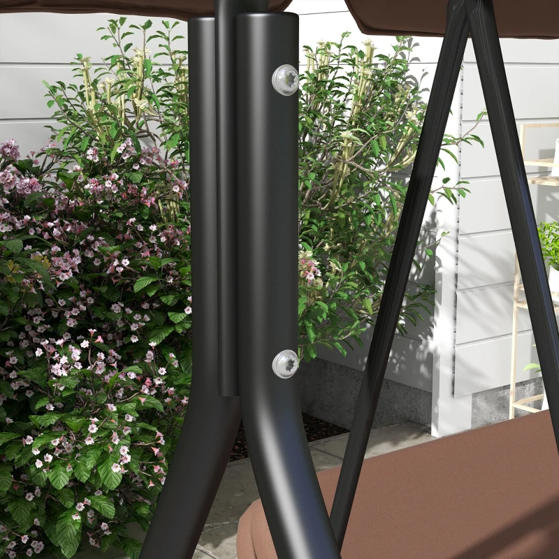 Outsunny 3-Seater Outdoor Porch Swing with Adjustable Canopy, Patio Swing Chair for Garden, Poolside, Backyard, Brown