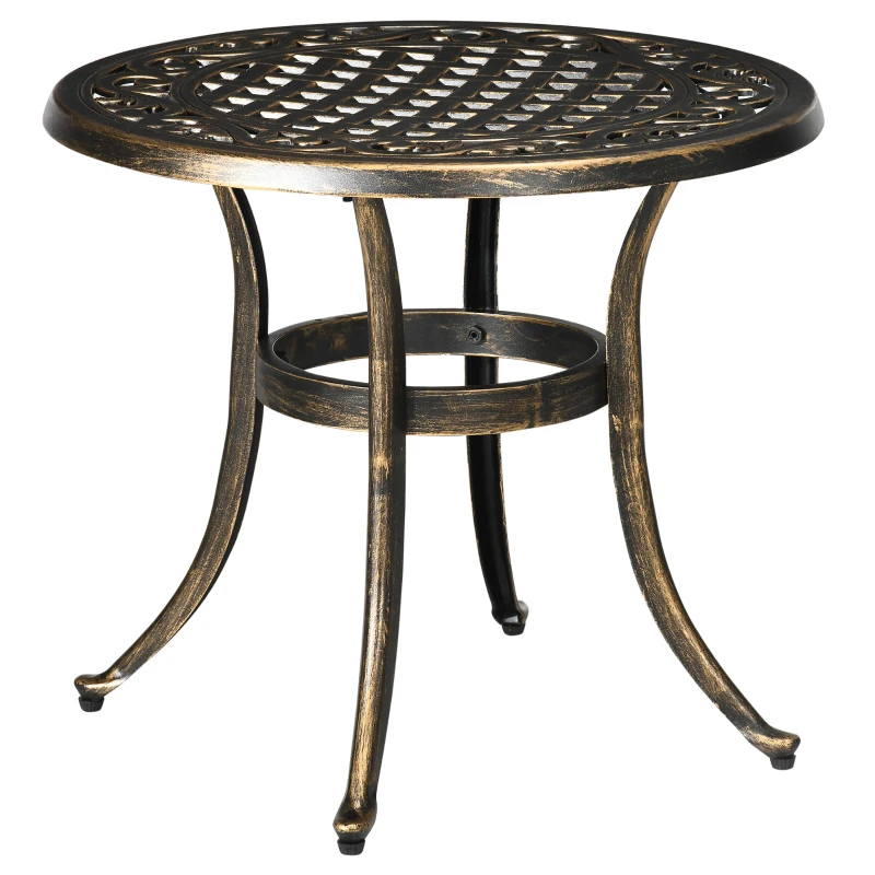 Outsunny Ф23.6" Round Outdoor Side Table, Cast Aluminum Frame Patio Coffee Side Desk for Patio, Garden, Balcony, Bronze