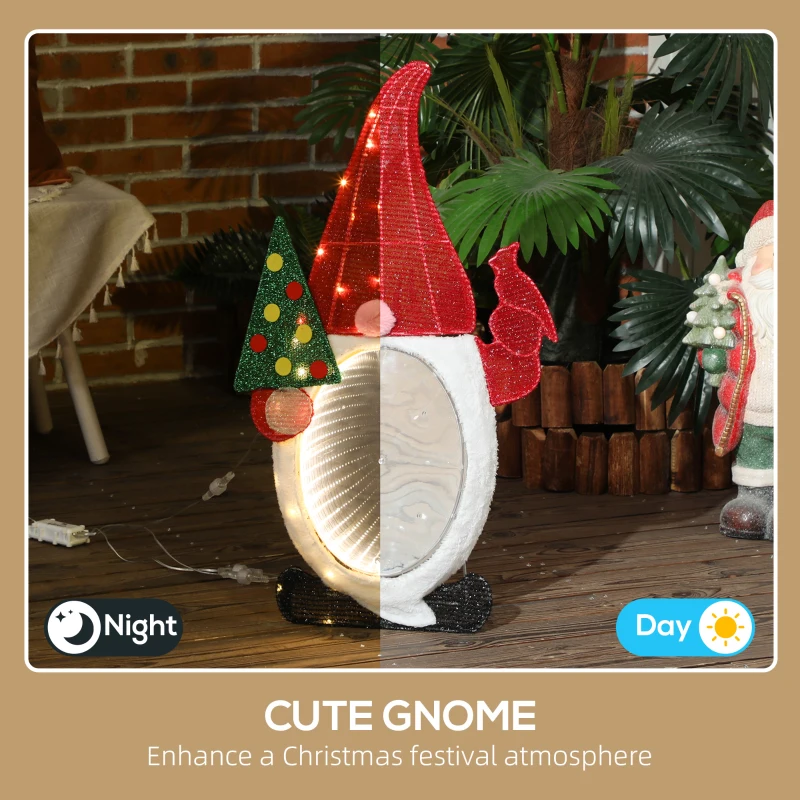 Outsunny Light Up Gnome Yard Decoration, Lighted Elf Gnome Christmas Decoration for Indoor, Outdoor, Garden, Lawn, Red
