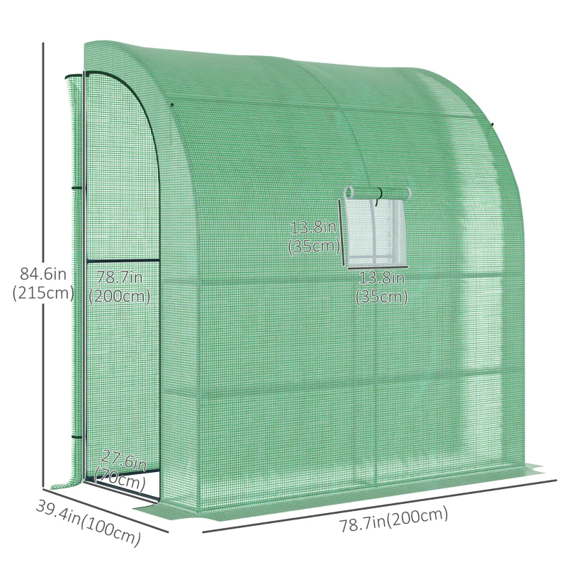 Outsunny 7' x 3' x 7' Outdoor Lean-to Walk-In Greenhouse w/ Roll-up Mesh Windows, Zipper Door and 3-Tier Shelves, Green