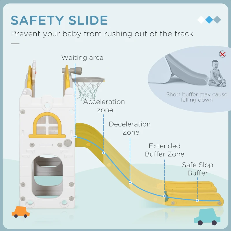 Qaba 8 in 1 Toddler Slide for Kids Age 1-3 Years with Basketball Hoop, Climber, Telescope, Tunnel, Steering Wheel, Aisle