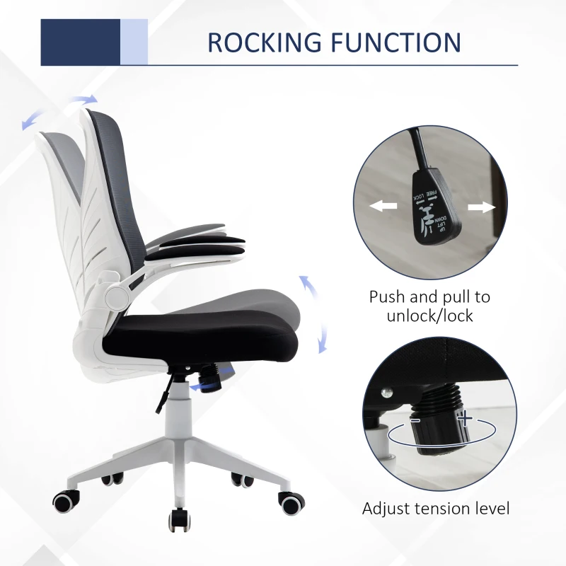 Vinsetto Mid-Back Mesh Home Office Chair Computer Task Ergonomic Desk Chair with Lumbar Back Support, Flip-Up Arm, and Adjustable Height, Grey