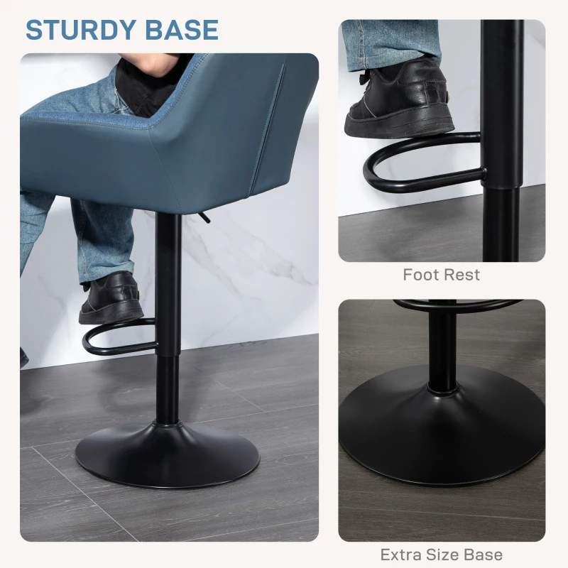 HOMCOM Swivel Barstools Set of 2 Adjustable Bar Stools with Footrest Armrests and PU Leather Back for Dining Room Dark Blue