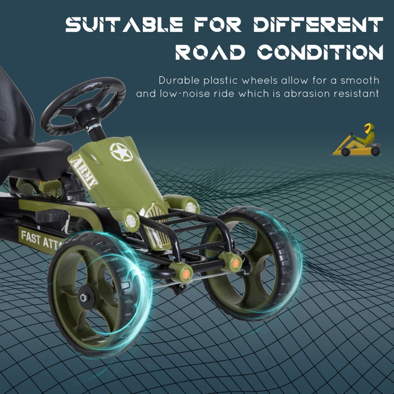 Aosom Pedal Go Kart with Adjustable Seat, EVA Tyres, Safety Handbrake, for Ages 3-6 Years Old, Green