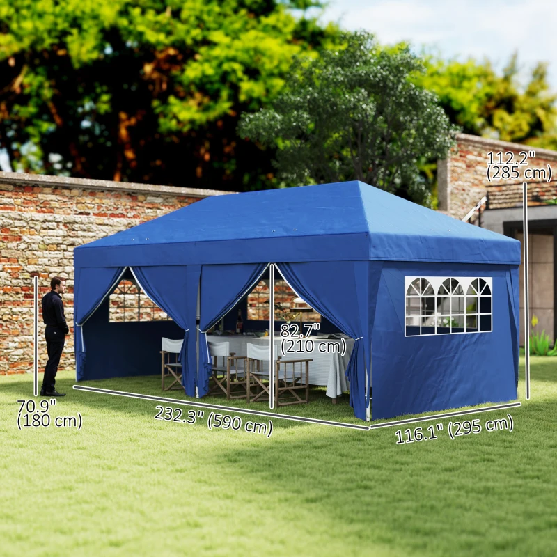 Outsunny 10' x 20' Pop Up Canopy Tent Outdoor Portable Easy Up Party Tent Garden Shade Shelter with Walls Carrying Bag, Blue