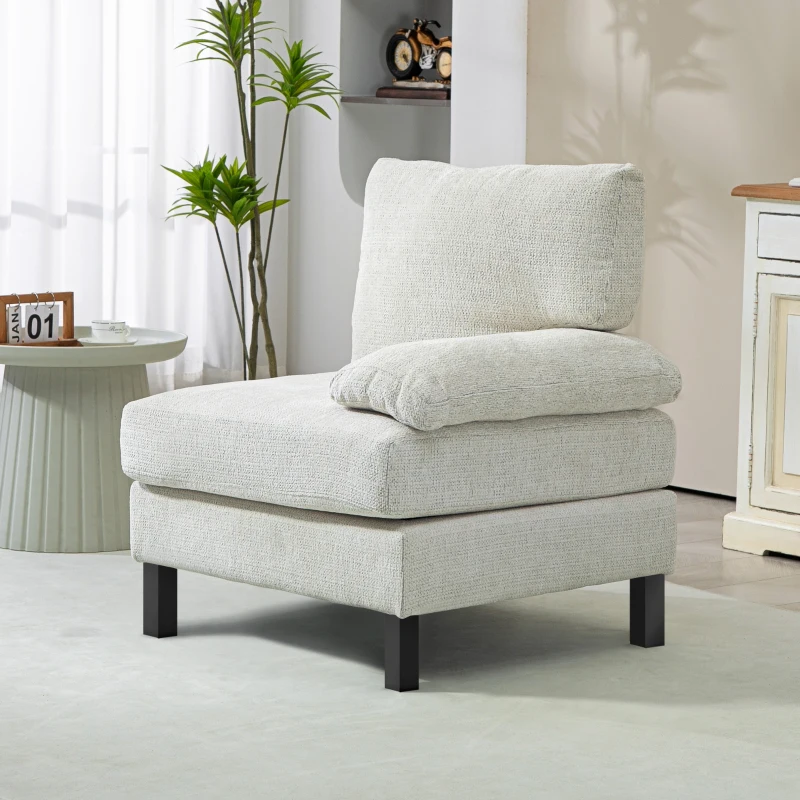 HOMCOM Right Side Module for Modular Sectional Sofa, Upholstered Armchair with Wood Legs and Pocket Spring, Cream White