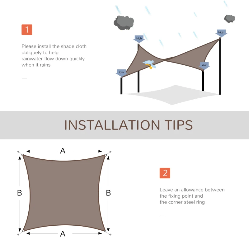 Outsunny 13' x 20' Sun Shade Sail Canopy Outdoor Shade Sail Cloth for Patio Deck Yard with D-Rings and Rope Included, Brown