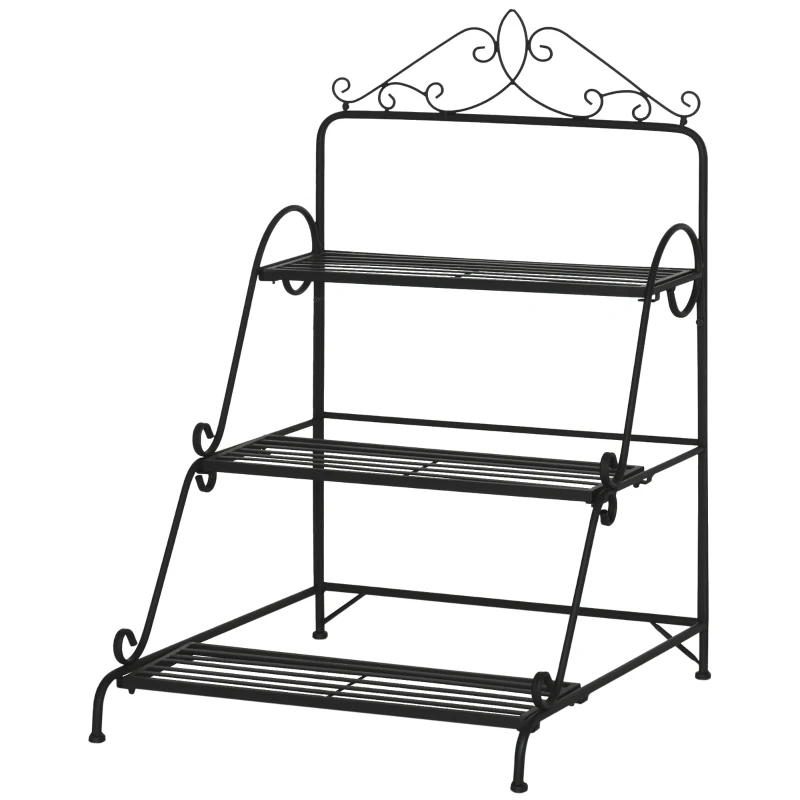 Outsunny Outdoor Plant Stand, 3 Tier Metal Plant Shelf, Stair Style Flower Stand, Plant Display Storage Organizer for Indoor Outdoor Patio Balcony Yard
