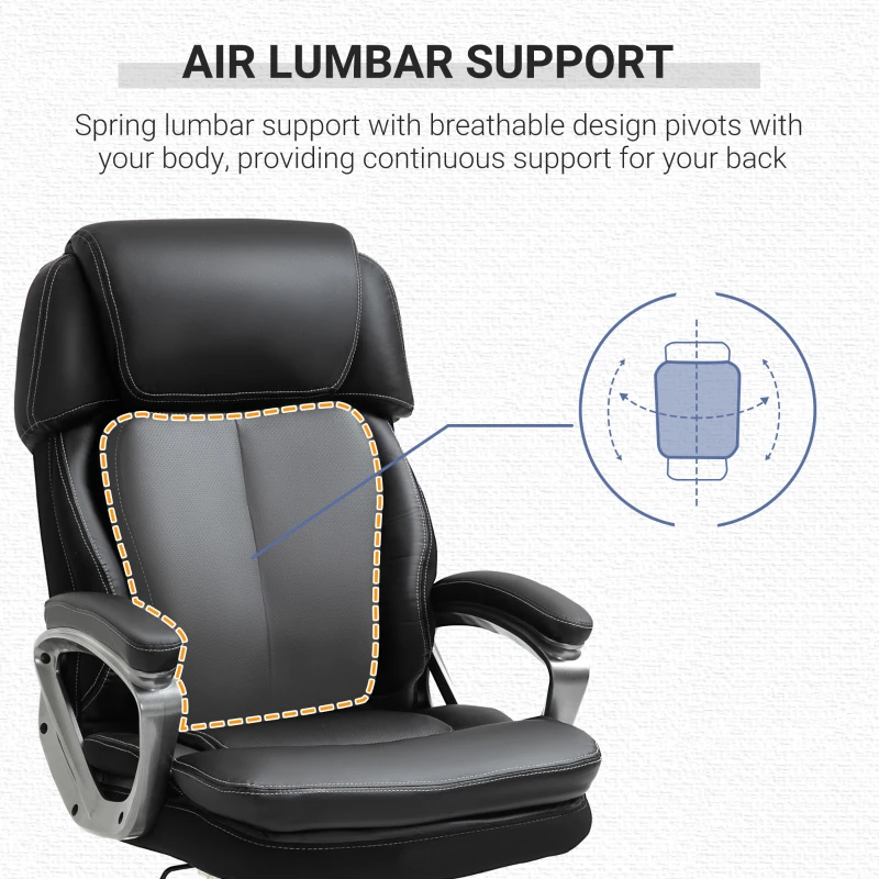 Vinsetto High Back Executive Chair Computer Ergonomic Task Seat PU Leather Swivel Chair for Office with Padded Armrests, Adjustable Height, Black