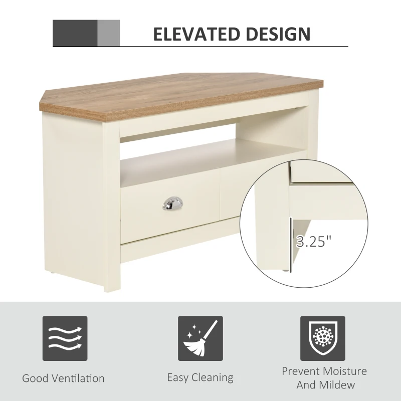 HOMCOM Corner TV Stand Up To 50", Entertainment Center TV Console Table with Drawers and Open Storage Compartment for Living Room, White