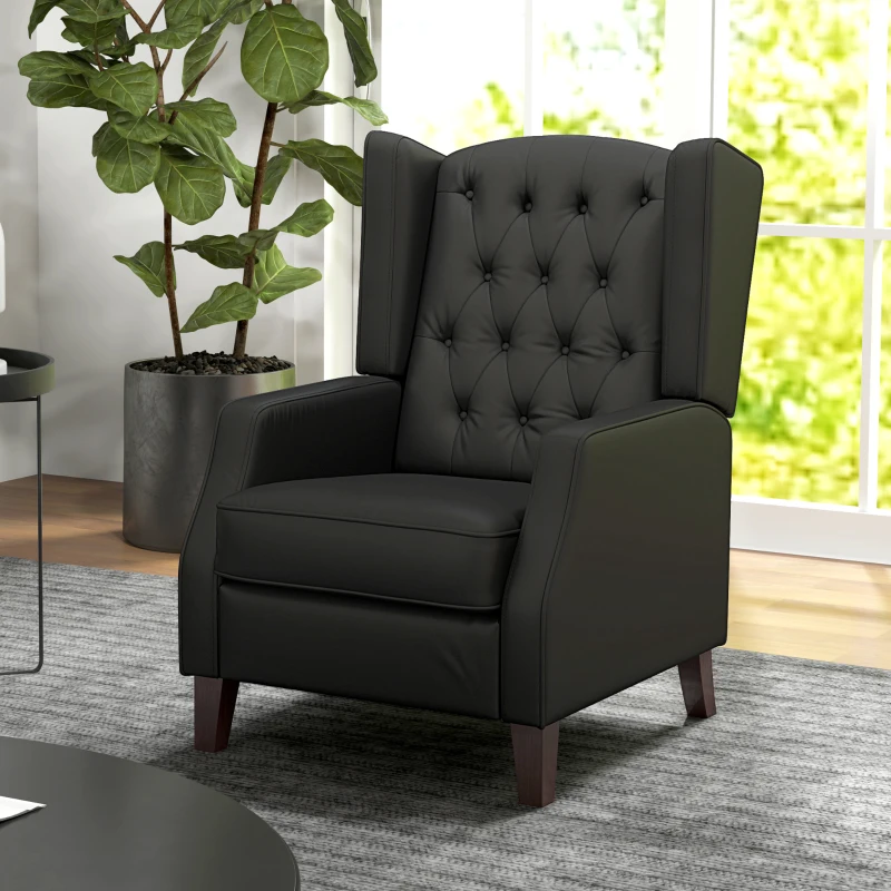 HOMCOM Faux Leather Armchair, Modern Accent Chair with Thick Padding for Living Room, Bedroom, Home Office, Black