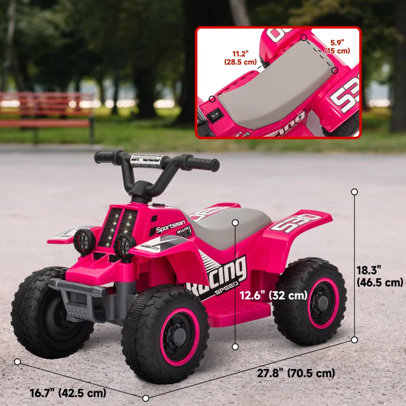 Qaba 6V Kids ATV Quad, 4 Wheeler Battery Powered Electric Ride on Car w/ Lights, Forward Backward, Pink