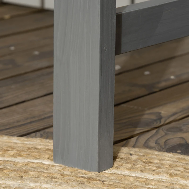 Outsunny Outdoor Wooden Bench, Patio Loveseat Chair with Stylish Pattern Backrest and Armrests for Yard, Lawn, Porch, Dark Gray