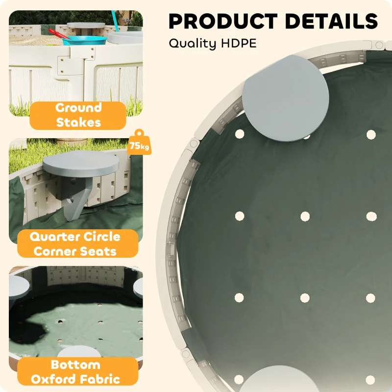 Outsunny Kids Outdoor Sandbox with Cover Waterproof Oxford Canopy, Bottom Fabric Liner for 3-12 years old, Backyard, Cream White