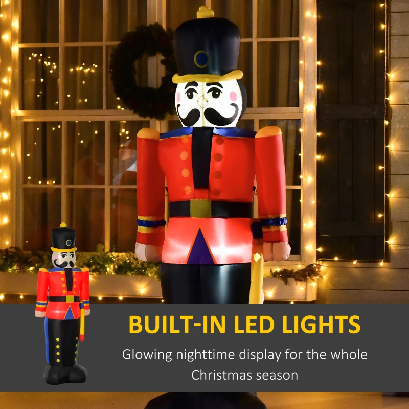 HOMCOM 6 Ft Tall Nutcracker Toy Soldier Outdoor Lighted Airblown Inflatable Christmas Lawn Decoration