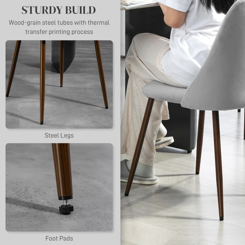 HOMCOM Upholstered Dining Chairs Set of 6, Velvet Accent Chair with Back and Wood-grain Steel Leg for Kitchen, Grey