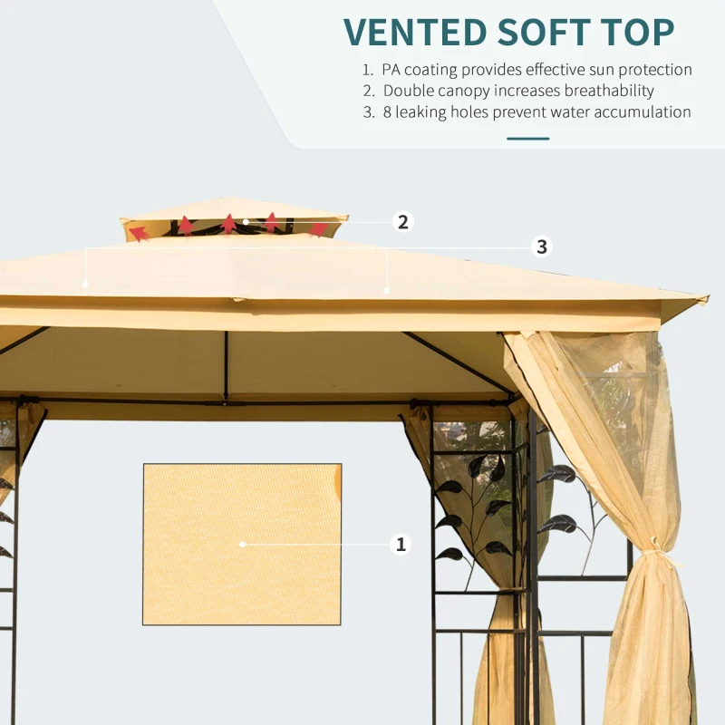 Outsunny 10'x10' Soft-top Steel Patio Gazebo Outdoor Sun Shelter with 2-Tier Polyester Roof, Curtain Sidewalls, Beige