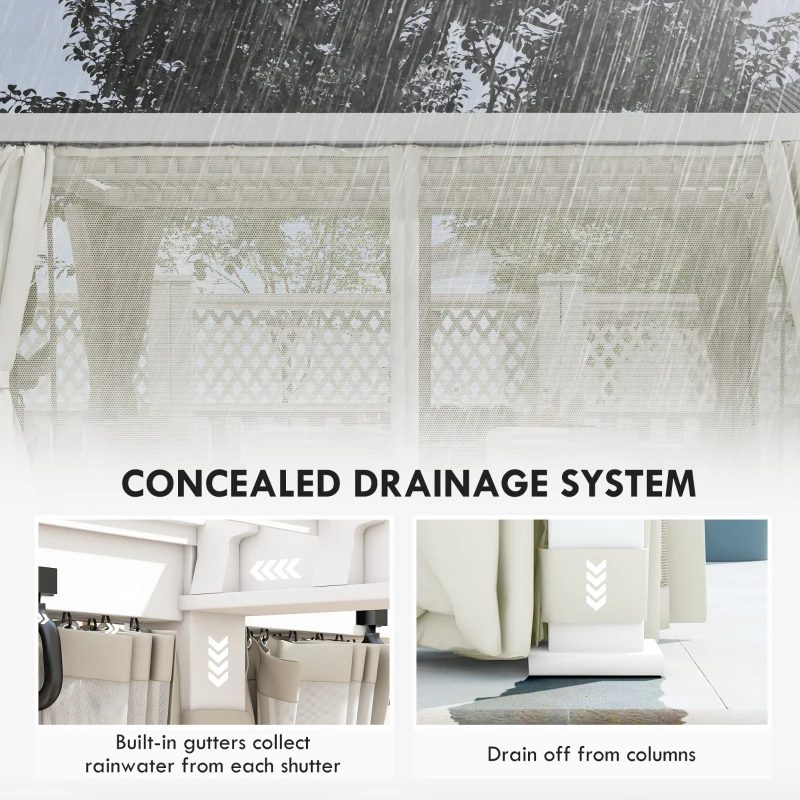 Outsunny 12' x 19' Aluminum Pergola with Adjustable Louvered, Outdoor Pergola with Curtains and Netting, Cream White