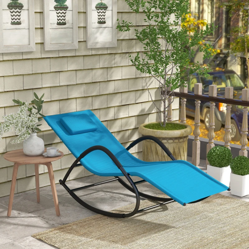 Outsunny UV Water Resistant Rocking Chair for Sunbathing, Lawn, Garden or Pool, Light Blue