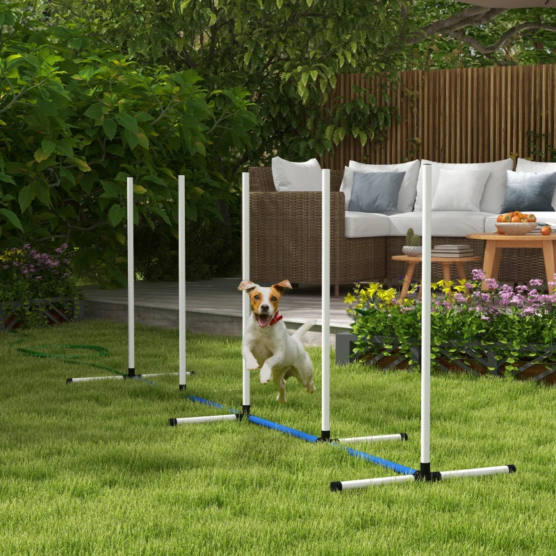 PawHut 2PCs Dog Agility Kit with Weave Poles, Spray Water Tube, Whistle, Carry Bag, White