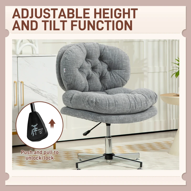 HOMCOM Computer Desk Chair, Armless Office Chair with Wide Padded Seat and Adjustable Height, Grey