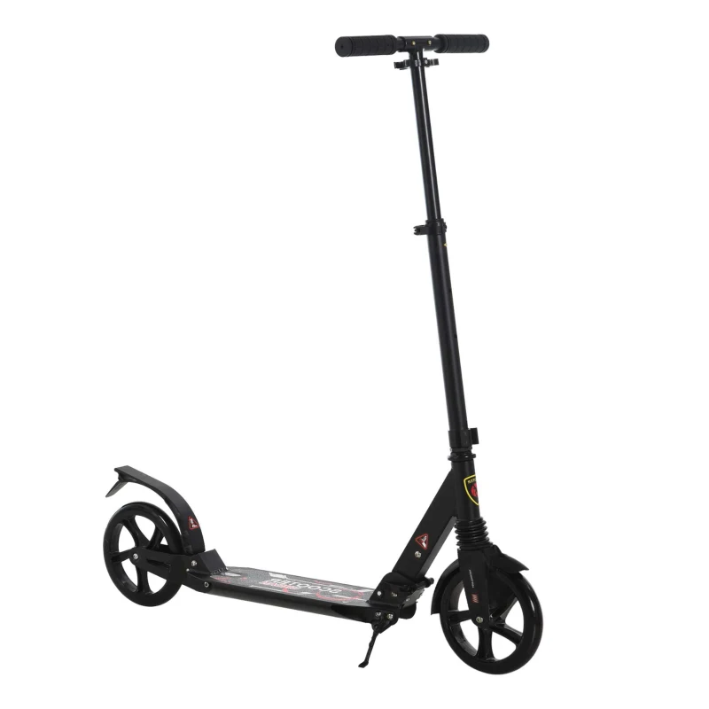 Soozier Foldable Kick Scooter Height Adjustable Ride On Bike with Real Wheel Brake, Dual Shock-Absorbing, Kickstand, and 7.75'' Big Wheels For 14+ Teens Adult, Black