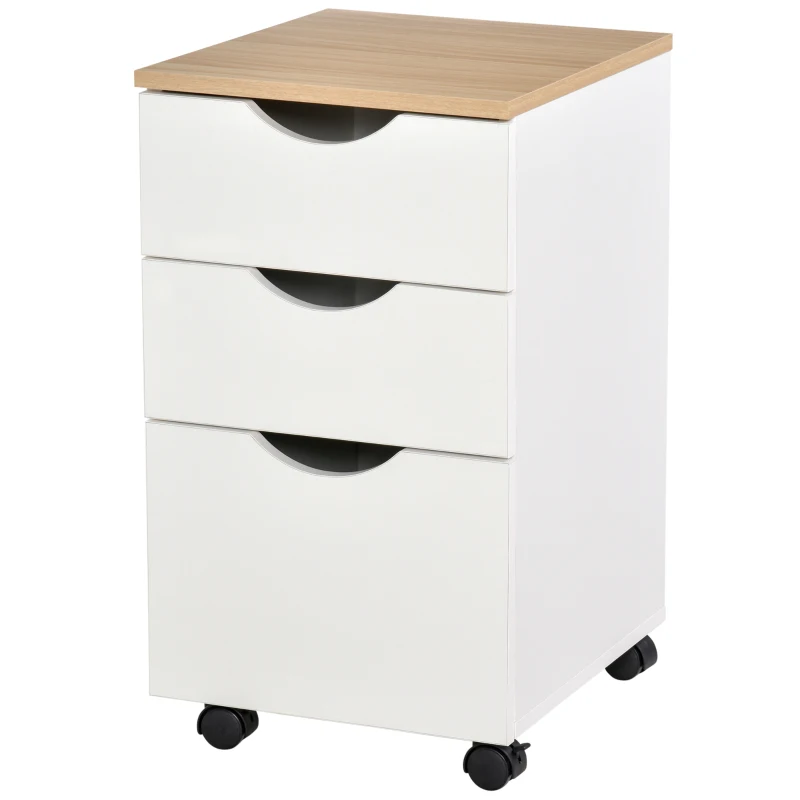 HOMCOM 3-Drawer Storage Cabinet with Wheels for Home Office, White
