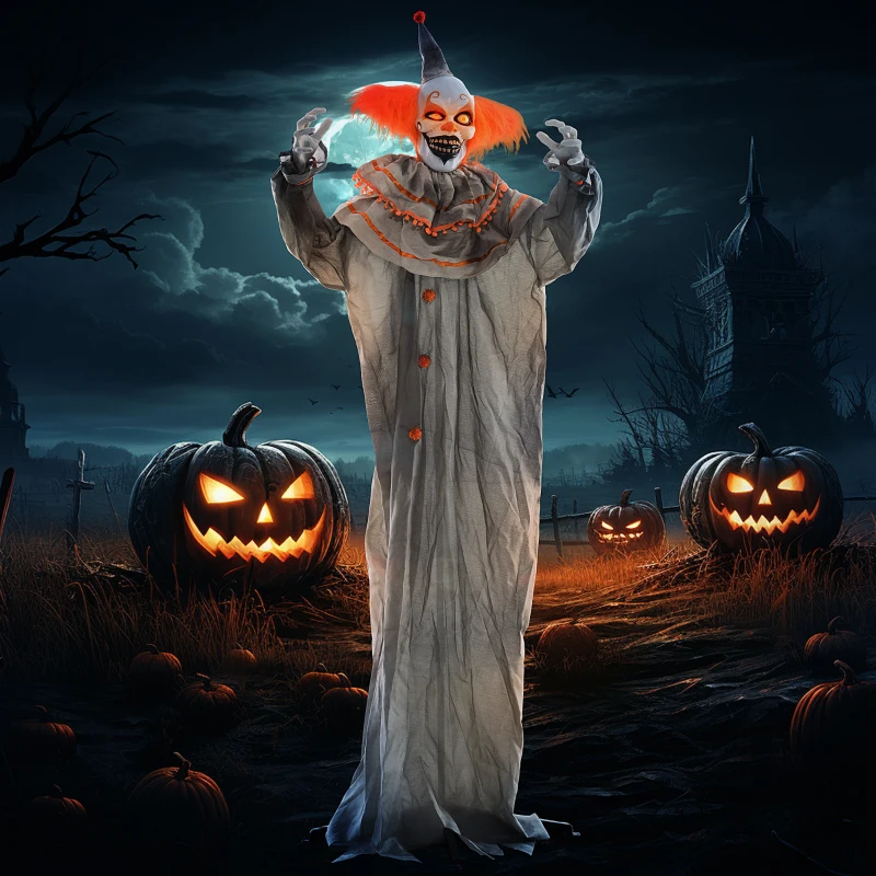 HOMCOM 6' Life Size Orange Haired Clown, Outdoor Halloween Decoration Animatronic, Sound and Motion Activated Light Up Eyes
