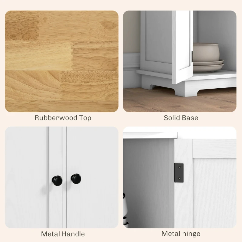 HOMCOM Kitchen Storage Cabinet, Sideboard Floor Cupboard with Solid Wood Top, Adjustable Shelf, and 3 Drawers, White