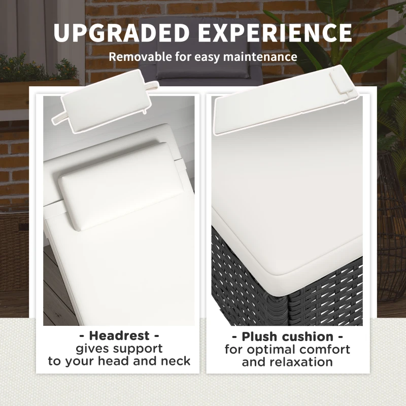 Outsunny 2 Reclining Chaise Lounge Chairs, Rolling Outdoor Chairs with Cushion, Pillow, Headrest, Armrests, and Wheels, Cream