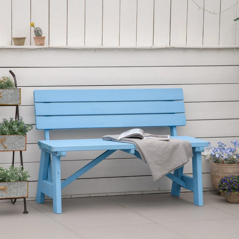 Outsunny Wooden Garden Bench for Outdoor, 2-person Patio Bench, Loveseat Furniture for Lawn, Deck, Yard, Porch and Entryway, Blue