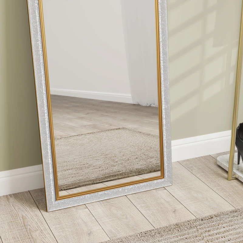 HOMCOM Floor Standing Mirror, Full Body Mirror, Free Standing, Leaning or Wall Mirror with Frame for Bedroom, Silver