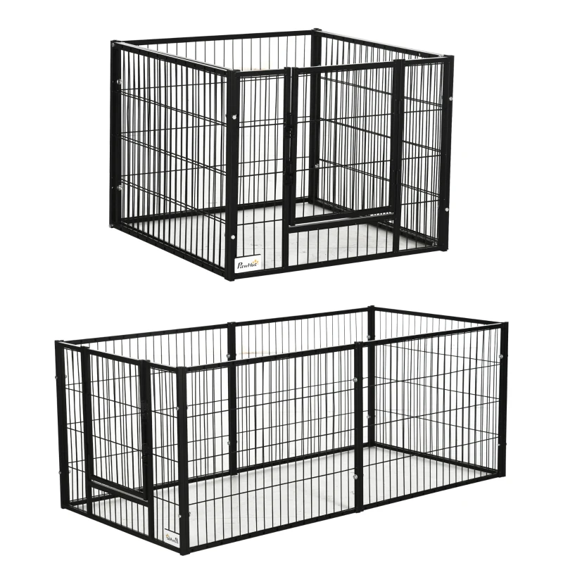 PawHut 6 Panel Dog Playpen Dog Pen Metal Pet Fence for Outside Indoor, Adjustable Width, Heavy Duty Steel Frame, 32.5"-59"W x 24"D x 24''H Black