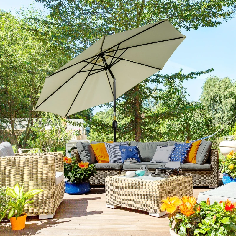 Outsunny 10' x 8' Round Market Umbrella, Patio Umbrella, Outdoor Parasol with Crank Handle, Tilt for Garden, Bench, Lawn, Beige