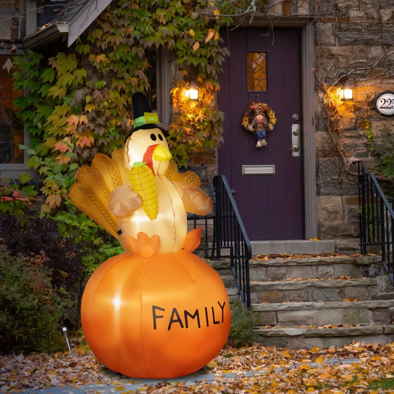 HOMCOM 4.9ft Inflatable Thanksgiving Turkey, Blow Up LED Display for Garden Indoor Outdoor