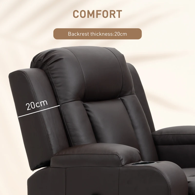 HOMCOM Swivel Massage Recliner Chair Rocker, Overstuffed Manual Reclining Sofa, PU Leather Rocking Chair with Side Pockets, Cup Holders, for Living Room, Nursery, Brown