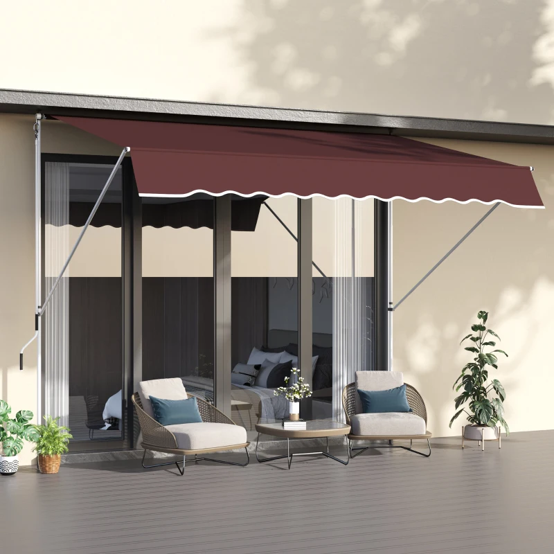 Outsunny 10x5ft Patio Sun Shade Canopy Manual Retractable Awning with 5.6-9.2ft Support Pole for Window, Door, Porch, Wine Red