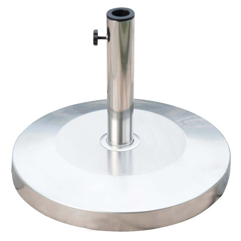 Outsunny 55 lbs Cement Round Patio Umbrella Stand, 19" Stainless Steel Base Stand Holder, Silver