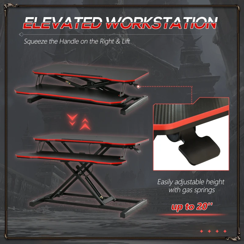 Vinsetto Liftable Computer Stand Height Adjustable Ergonomic E-sports Desktop Stand PC w/ Keyboard Tray Widely Compatible, Workstation Riser for Home Office Dormitory